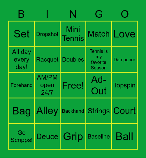 SRSRC TENNIS Bingo Card