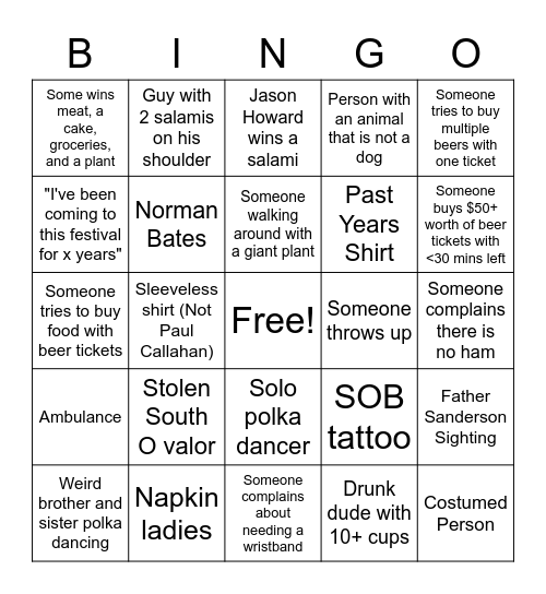 Festival Bingo Card