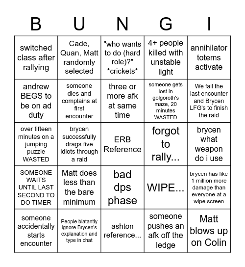 BEASTIN' RAID BINGO Card