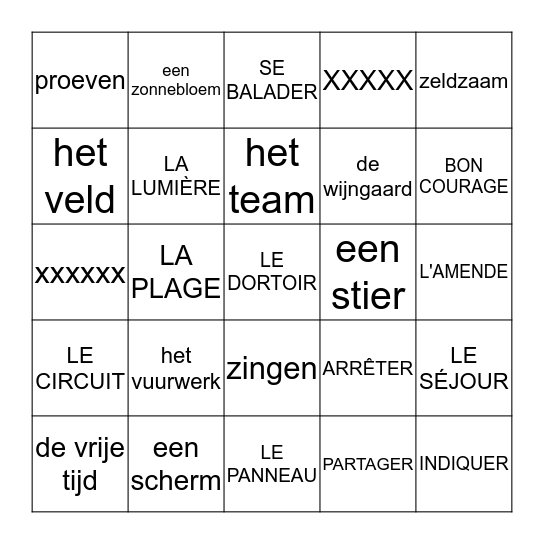 Chapitre 1 Temps libre Bingo Card