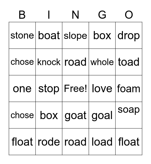 Sort 14 Short -o and Long -o (CVCe and CVVC) Bingo Card