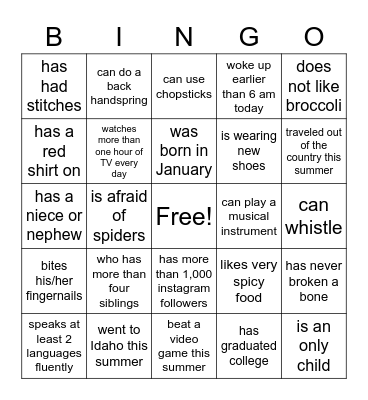 Find Someone Who... Bingo Card