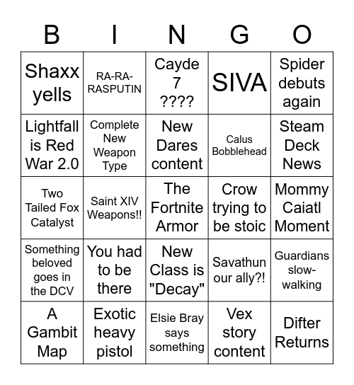 Renda's D2 Bingo Card