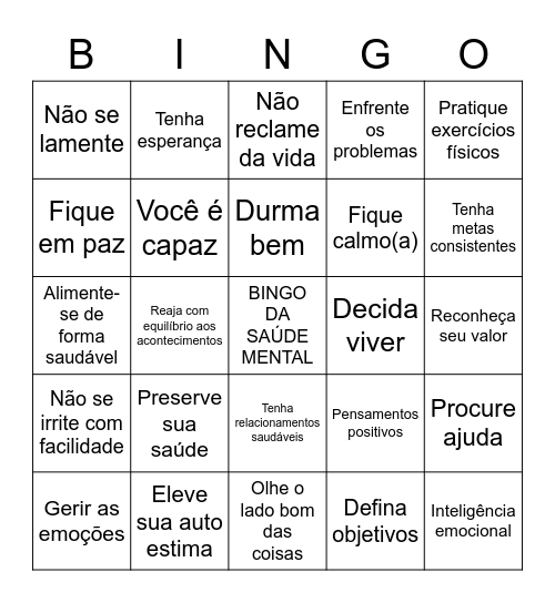 BINGO DA SAÚDE MENTAL Bingo Card