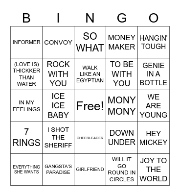 BILLBOARD #1 HITS Bingo Card