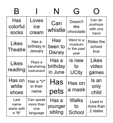 Middle School BINGO: Find someone who... Bingo Card