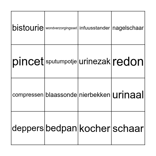 materiaalzorg Bingo Card
