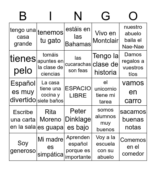 REPASO UNIT 8B Bingo Card