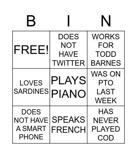 Untitled Bingo Card