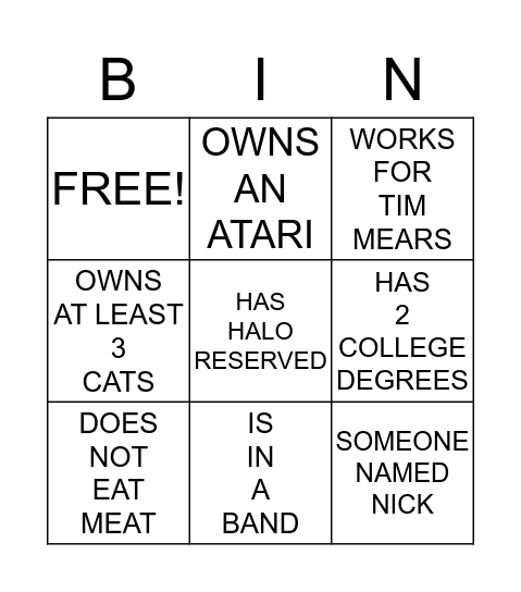 Untitled Bingo Card