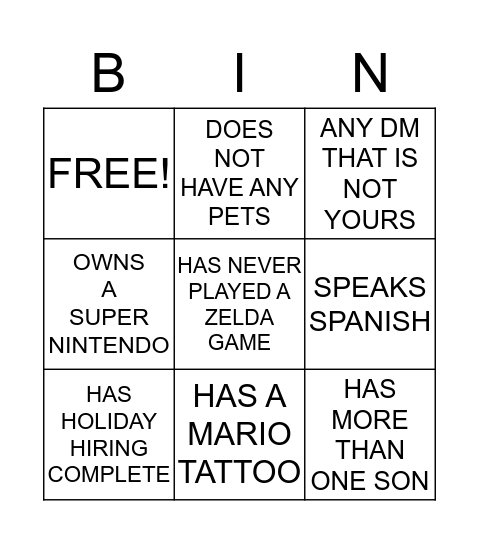 Untitled Bingo Card