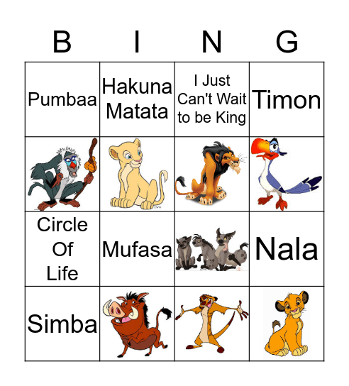 LION KING Bingo Card
