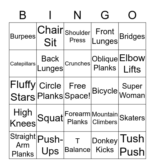 Fitness Bingo  Bingo Card