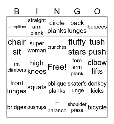Fitness Bingo Card