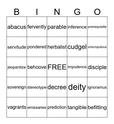 American Born Chinese vocabulary Bingo Card