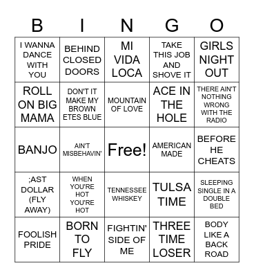 BILLBOARD COUNTRY #1'S Bingo Card