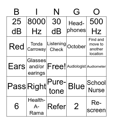 Hearing Screening Bingo Card