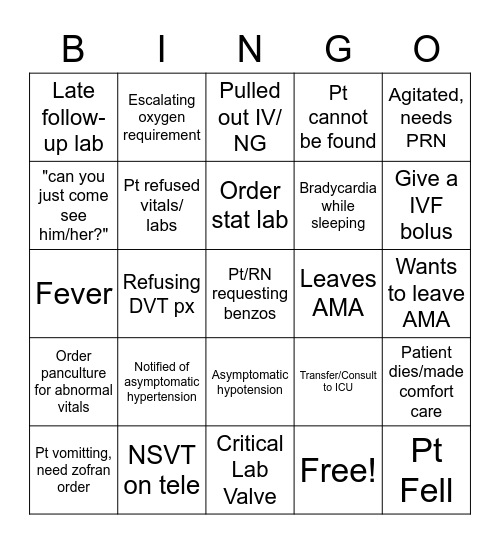 Night Float Bingo Card