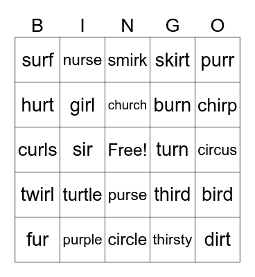 ir / ur Bingo Card