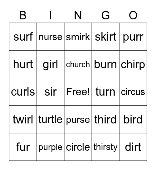 ir / ur Bingo Card