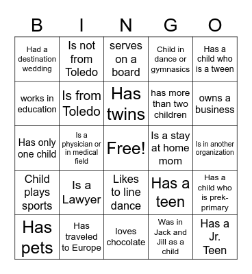 Jack and Jill Bingo Card