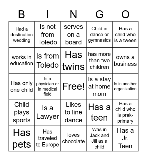 Jack and Jill Bingo Card