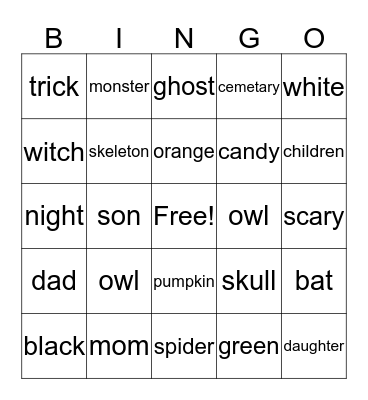 Halloween Bingo Card