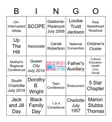 Jack and Jill Founders Day Bingo Card