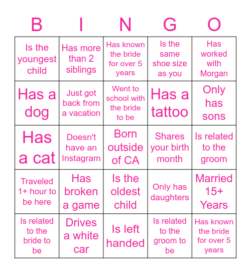 Find the Guest Who... Bingo Card