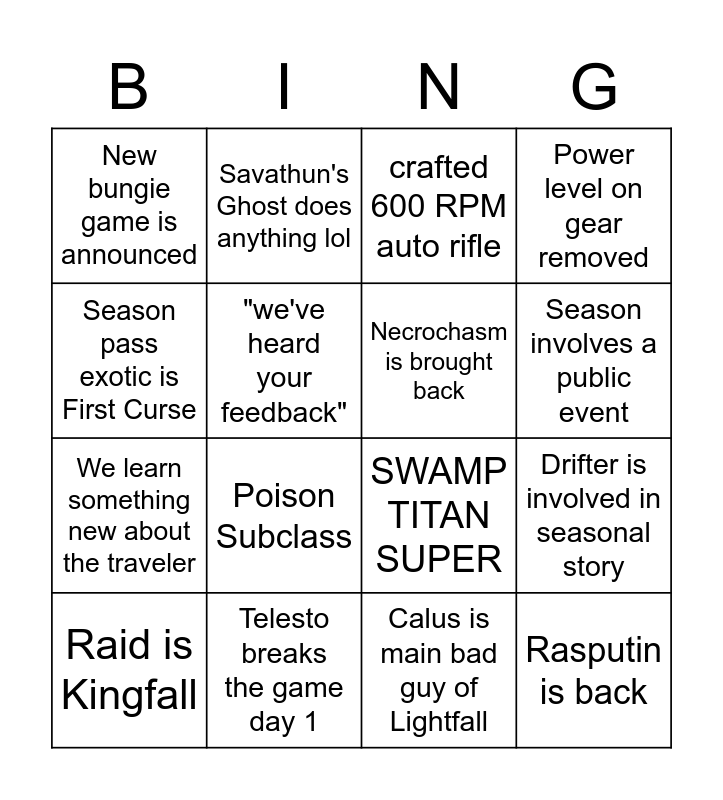 Untitled Bingo Card
