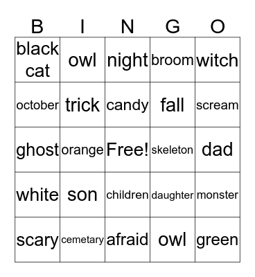 Halloween Bingo Card