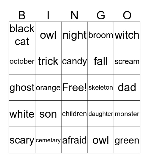 Halloween Bingo Card