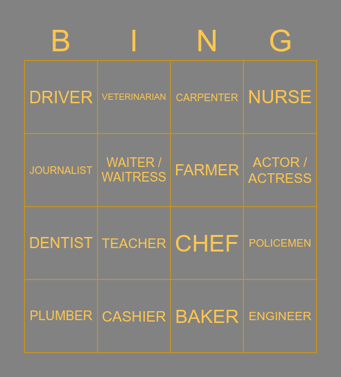 PROFESSIONS Bingo Card