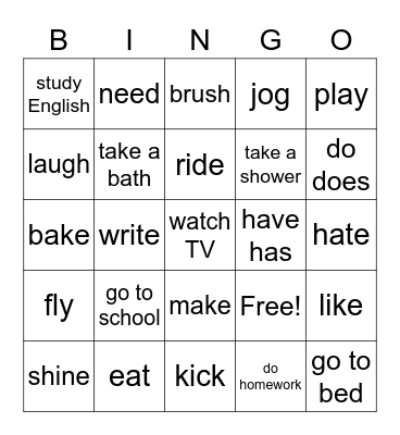 Verb Bingo Card