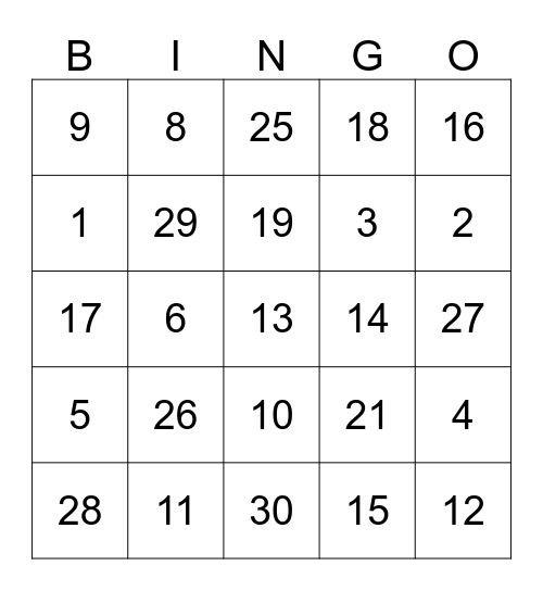 Los Numeros Bingo Card