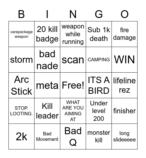 Untitled Bingo Card