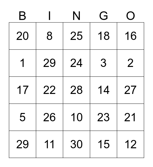 Los Numeros Bingo Card