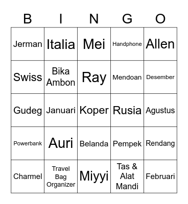 Untitled Bingo Card