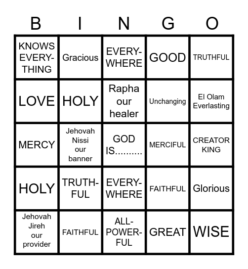 CHARACTERISTICS OF GOD Bingo Card