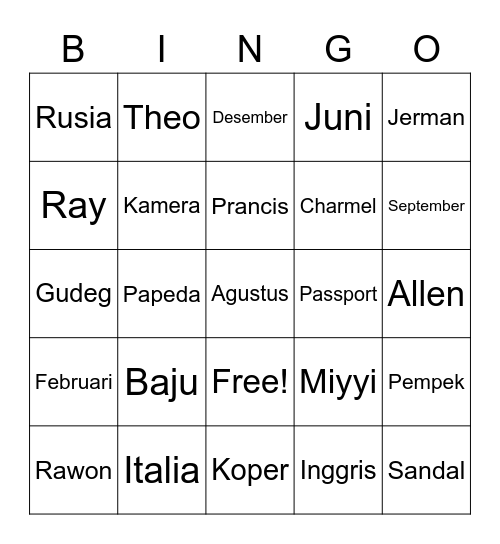 Untitled Bingo Card