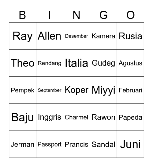 Untitled Bingo Card