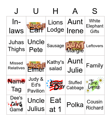 Juhas Family Reunion Bingo Card