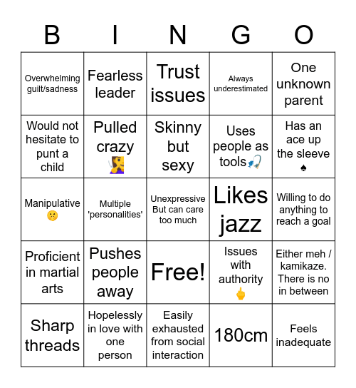 Guren Kinnie Bingo Card