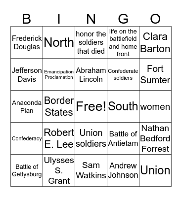 Civil War Bingo Card