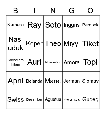 BINGO TOER Bingo Card