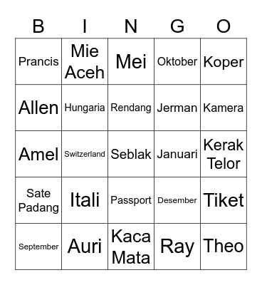 N U Z U L A Bingo Card