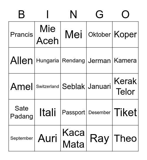 N U Z U L A Bingo Card