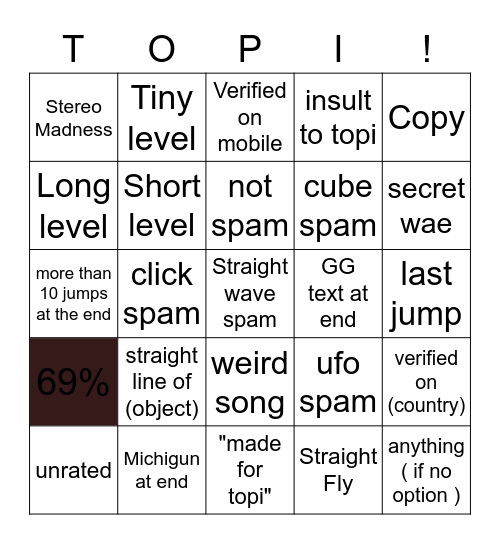 GD Topi Challenge Bingo v2 Bingo Card