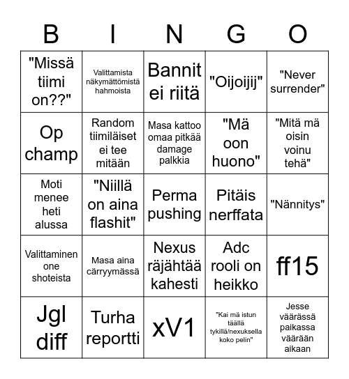 Jgl diff Bingo Card