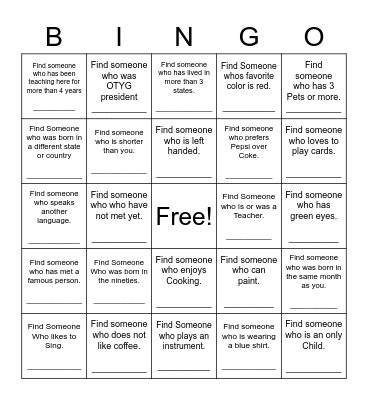 Find Someone Who Bingo Card